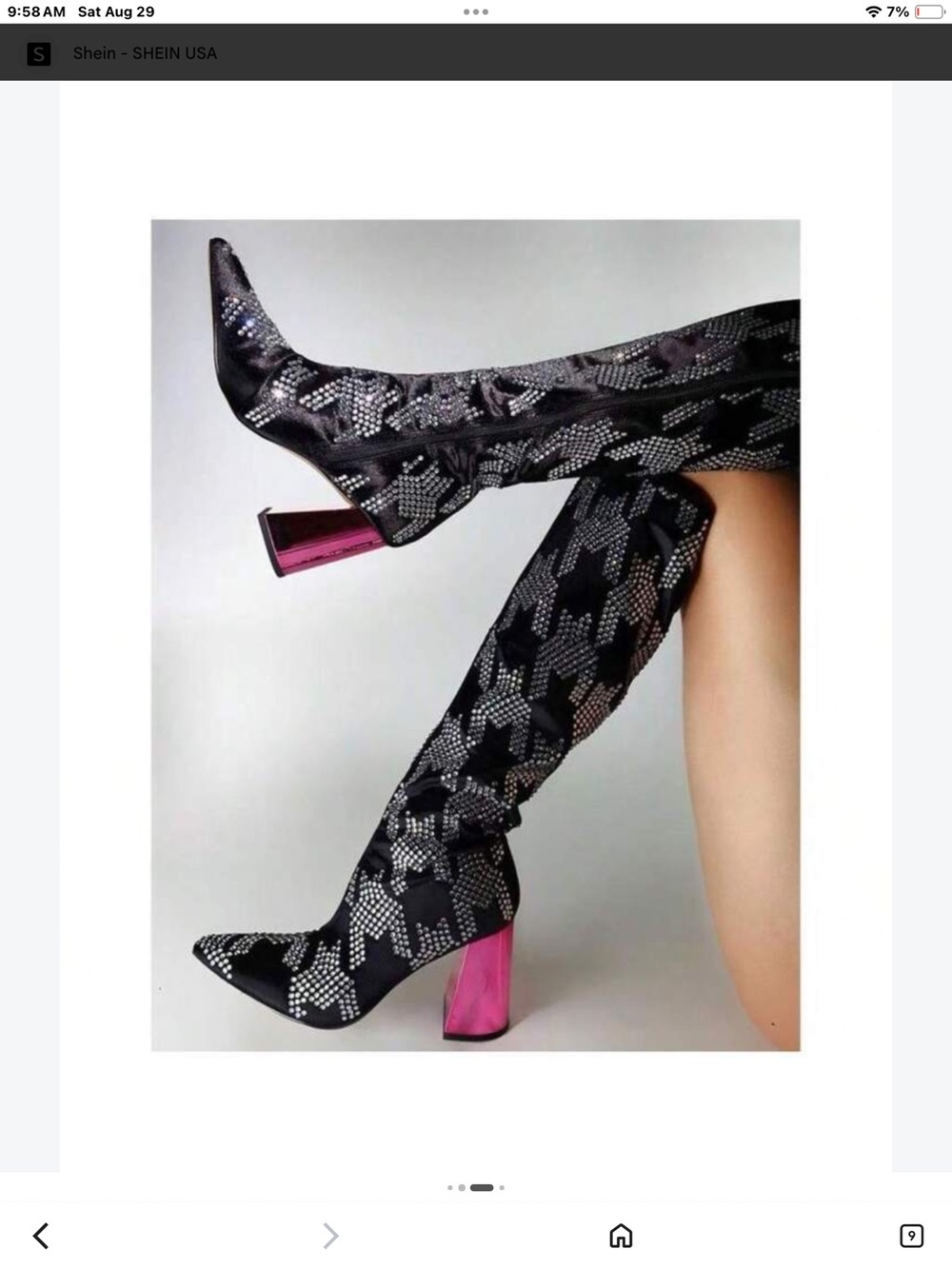Betsy Johnson Black Rhinestone Pattern Knee-High Boots with Pink Block Heel